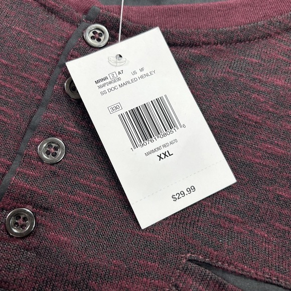NEW Guess Henley Shirt Mens 2XL Red Marled Short Sleeve Pocket Tee Soft Casual - Picture 4 of 10